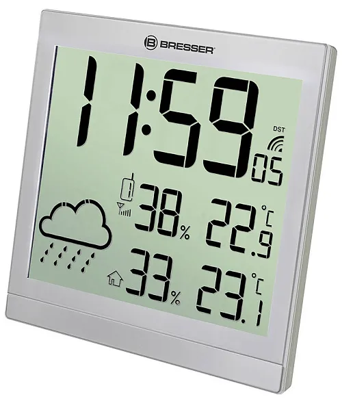 fotografie Meteostanice Bresser TemeoTrend JC LCD RC (nástěnné hodiny), stříbrná