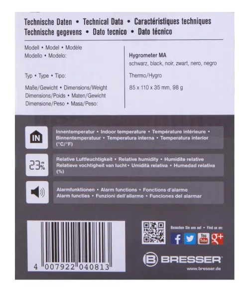 fotografie Vlhkoměr Bresser s alarmem proti plísním, černý,  10