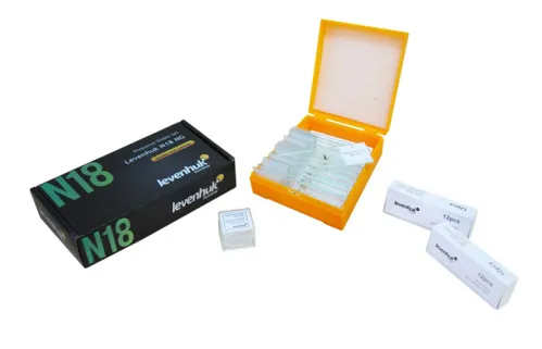 fotografie Sada preparátů připravených k pozorování mikroskopem Levenhuk N18 NG,  2