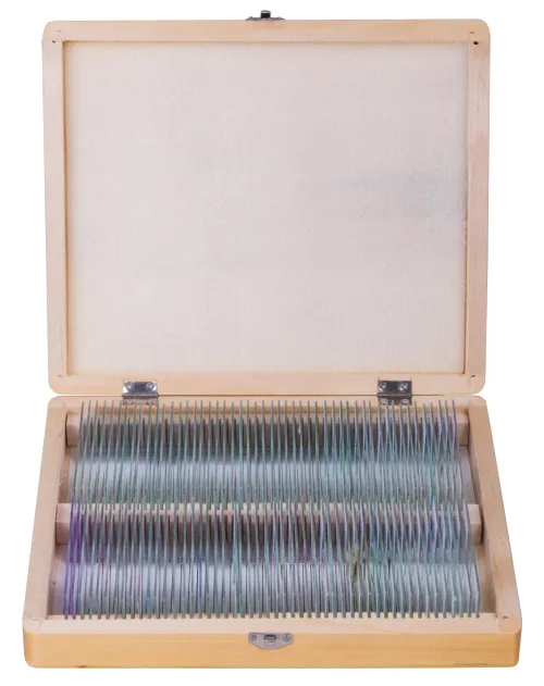 snímek Sada preparátů připravených k pozorování mikroskopem Bresser, 100 ks v kufru,  2