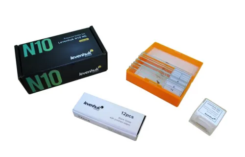 snímek Sada preparátů připravených k pozorování mikroskopem Levenhuk N10 NG,  2