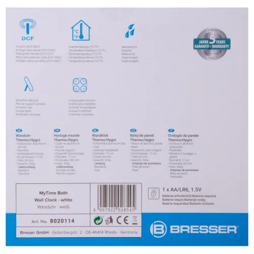 snímek Nástěnné vodotěsné hodiny na stěnu koupelny Bresser MyTime Bath, bílé,  8
