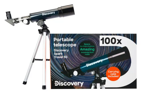 fotografie Hvězdářský dalekohled Levenhuk Discovery Spark Travel 50 s knížkou,  2